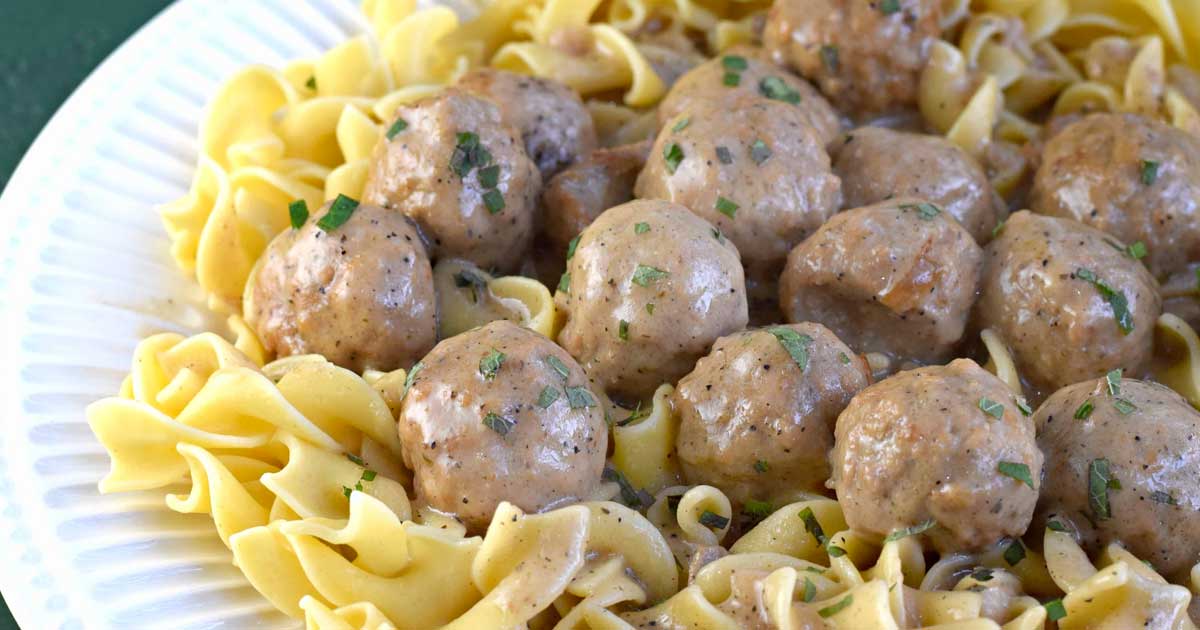 Salisbury Steak Meatballs & Garlic Buttered Noodles