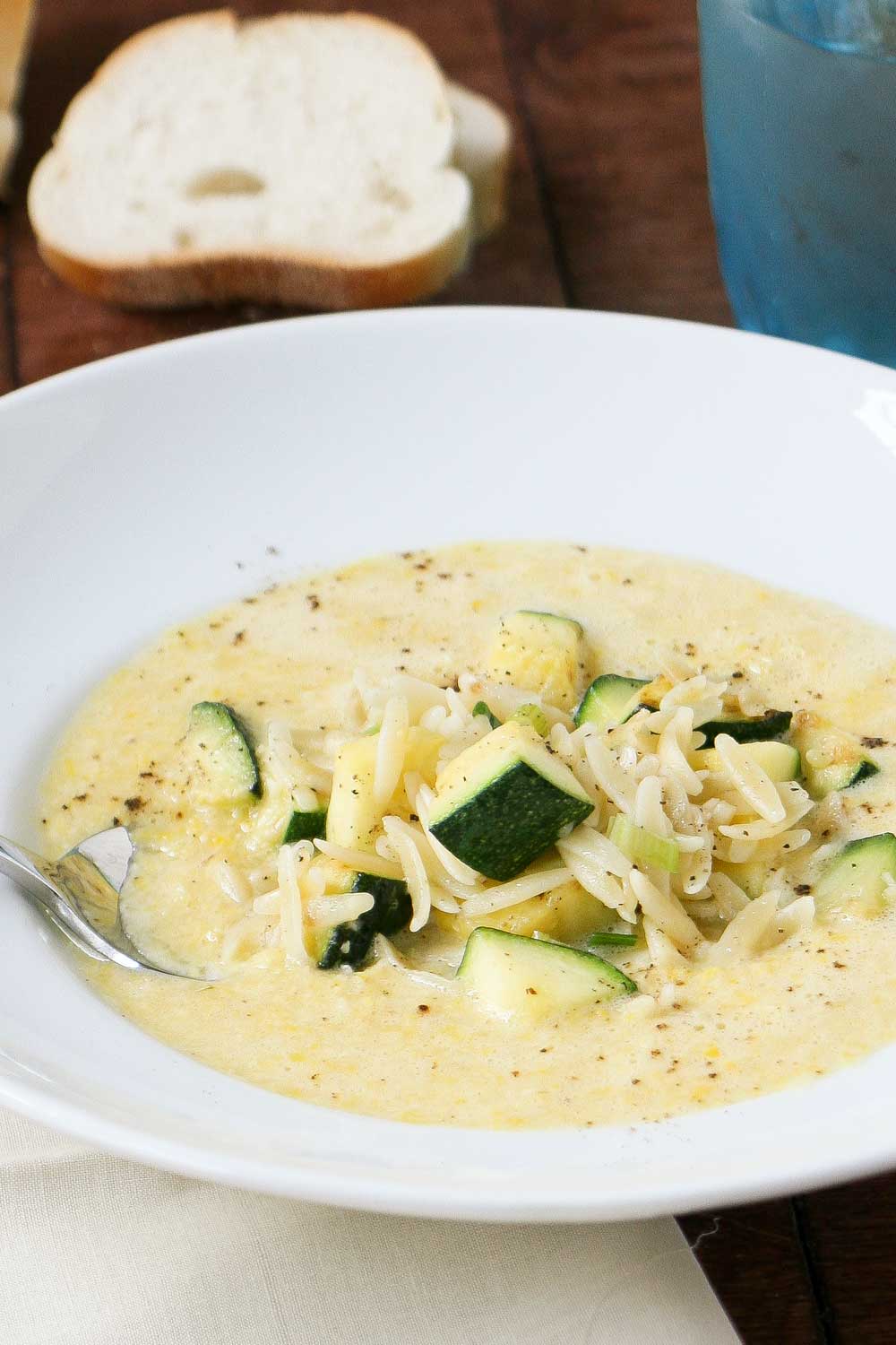 Corn Chowder With Zucchini Orzo