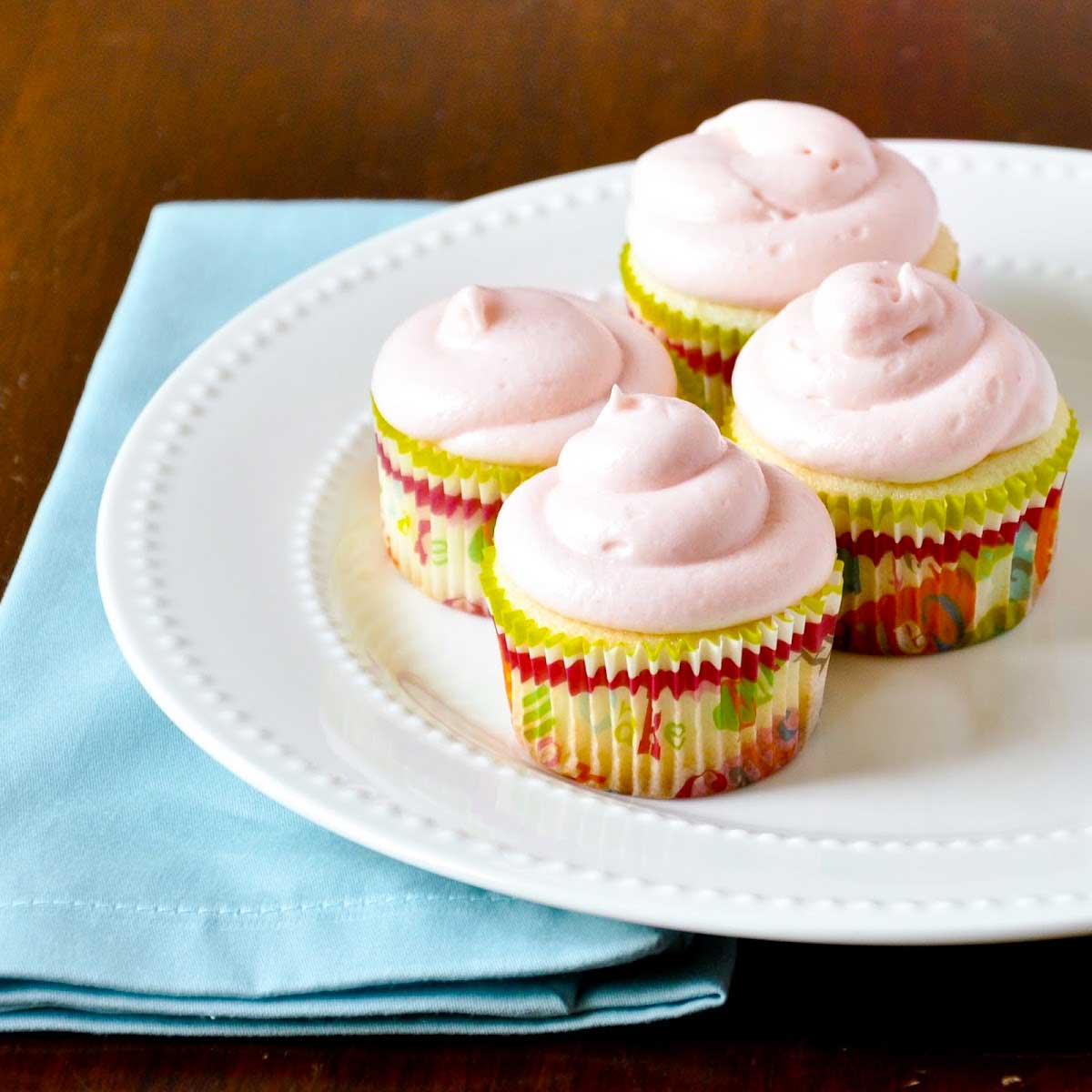 Lemon Cupcakes with Strawberry Cream Cheese Frosting